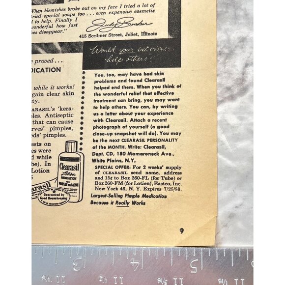Clearasil Acne Medication Print Ad Vintage 1950s Starves Pimples - Picture 7 of 7